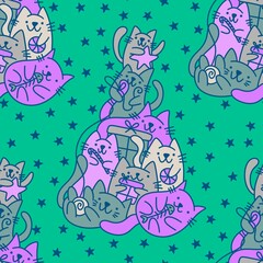 Christmas tree seamless cats pattern for wrapping paper and fabrics and kids