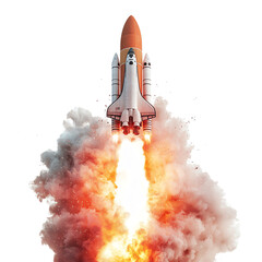 Fototapeta premium A rocket launching into the sky, emitting powerful flames and smoke, symbolizing exploration and adventure in space.