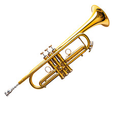 Obraz premium A shiny brass trumpet, perfect for musical performances and orchestras, showcasing its intricate design and craftsmanship.