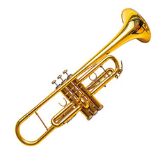 Obraz premium A shiny brass trumpet, perfect for showcasing musical artistry and performance. Ideal for jazz, orchestras, and music education.