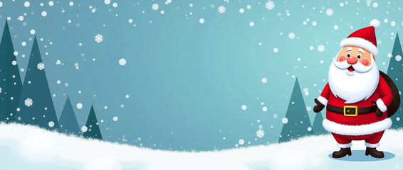 Santa Claus in a Winter Wonderland, Xmas banner with copyspace, Generative Ai