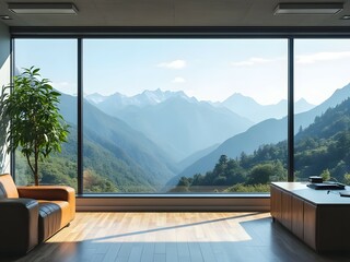 Panoramic mountain view from office window