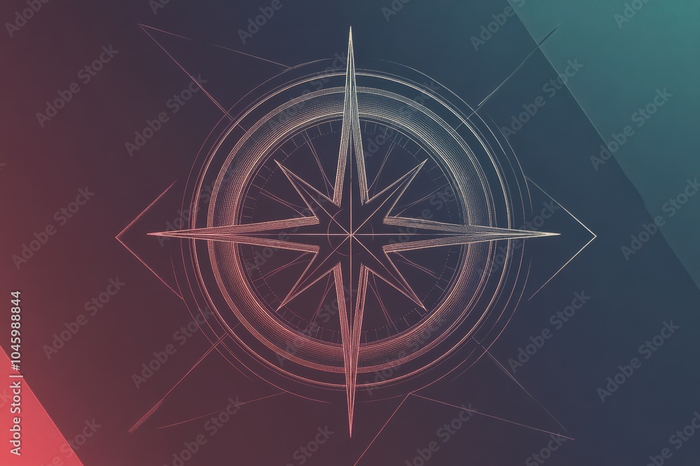 Aufkleber This geometric compass rose design showcases sharp lines converging to a central point, perfect for navigation and art applications. Generative AI