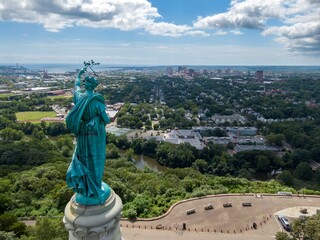 Statue on the Soldiers and Sailors Monument in East Rock Park, New Haven, Connecticut, United States.