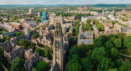 Historic buildings on Yale University campus. New Haven, Connecticut, United States.