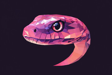 Colorful polygonal snake head illustration with intricate details and vibrant hues on a dark background