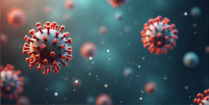 Colorful depiction of a virus, submicroscopic infectious agent replicating inside living cells