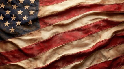 The United States flag is displayed with a vintage, aged texture, symbolizing the country's rich heritage and enduring patriotism in a timeless representation.