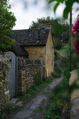 Autumnal English Village with Limestone Cottages and Autumn Trees - Quintessential Filming Location for Father Brown in Blockley, Gloucestershire in The Cotswolds