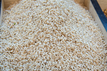 background uncooked agriculture food grain asian rice raw organic healthy cereal ingredient