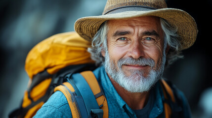 An older man goes hiking