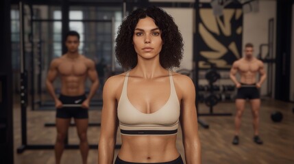 Determined Athletes Exercising Together in Gym with Fitness Equipment