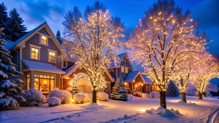 Winter lights on trees or houses 