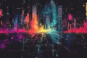 Fototapeta premium A futuristic circuit board design in festive New Year colors, featuring intricate digital technology elements, glowing lights, and advanced geometric patterns for a modern tech aesthetic.