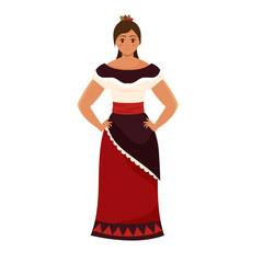 Woman in traditional Mexican red and black dress smiling, Vector