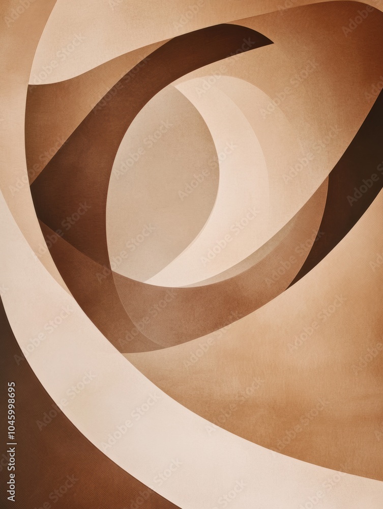 Poster swirling shapes blend seamlessly in natural tones, creating an abstract representation that inspires