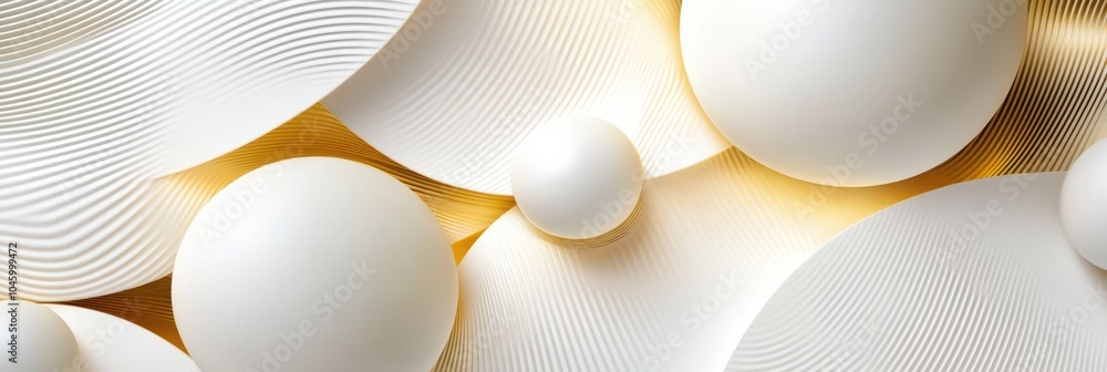 Aufkleber The artwork showcases a harmonious arrangement of circular shapes and textured patterns in soft whites and golds, creating a serene visual experience. Generative AI