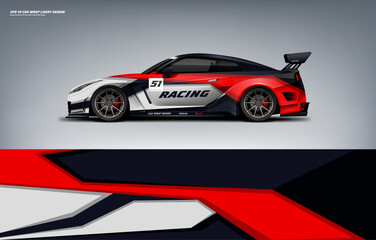 Fototapeta premium Car wrap livery design sporty sharp line style combination of red color with black background