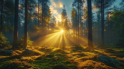 Obraz premium A mesmerizing forest scene perfect for nature-themed projects, wellness retreats, or promoting outdoor adventures. Ideal for ecological awareness campaigns and peaceful landscapes.