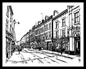 City Architecture. Black and white line art. Pattern to print for wall decorations