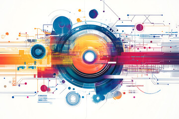 Obraz premium A futuristic circuit board design in festive New Year colors, featuring intricate digital technology elements, glowing lights, and advanced geometric patterns for a modern tech aesthetic.