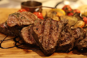 steak and grilled vegetables