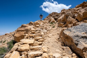 A person taking the first step on a steep hiking trail, showing the willingness to face challenges head-on without hesitation