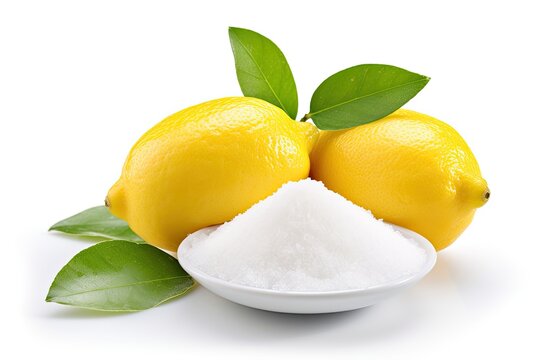 Baking soda and lemon isolated on white