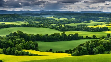 Fototapeta premium landscape with green field and blue sky