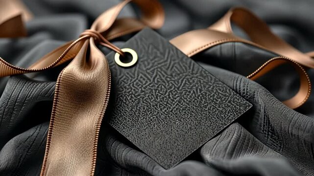 A luxurious black label with satin ribbon, a symbol of elegance and craftsmanship in fashion design