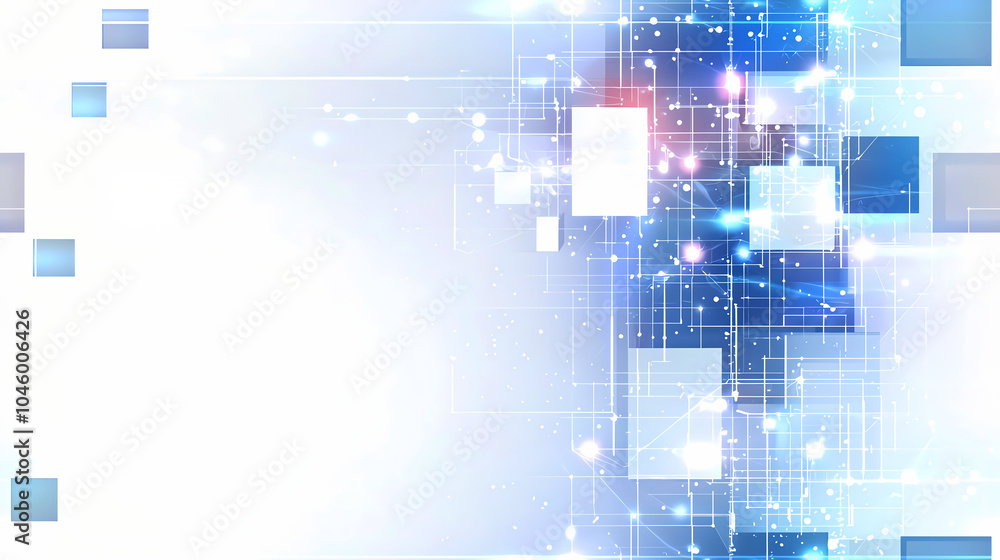 Aufkleber exploring a dynamic technology backdrop with glowing cubes and interconnected lines