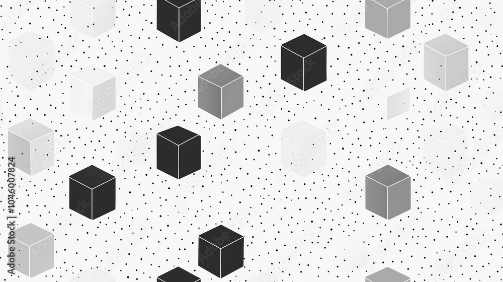 Poster abstract cubes on a dotted background, creating a modern technology-inspired design