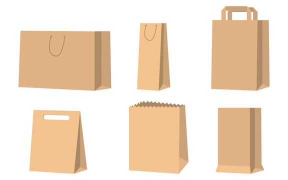 Brown paper bag with handle vector mockup, Shopping bag mockup, 
