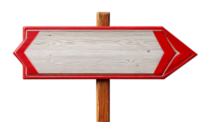 Arrow sign Wooden blank white arrow sign with a red frame isolated