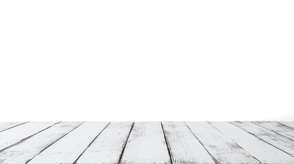 Fototapeta premium Empty wooden white table over white wall background. Product display.