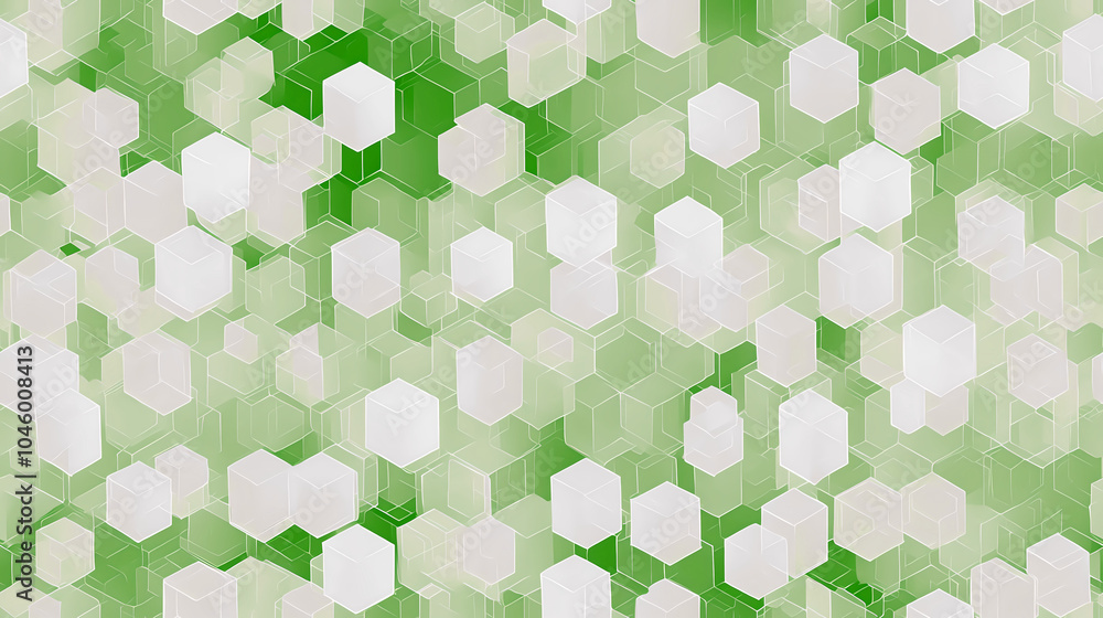 Aufkleber a vibrant technology background with soft-focused hexagonal and cubic shapes in green hues
