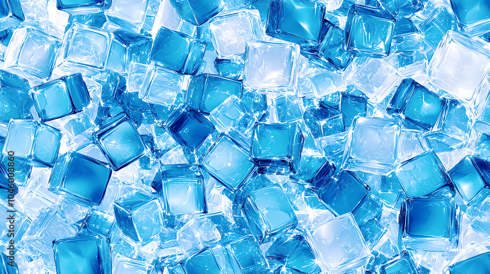 Poster a mesmerizing collection of shimmering blue cubes creating an abstract technological landscape