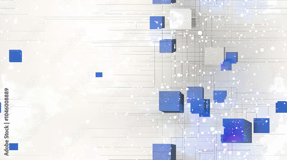 Aufkleber exploring a modern technology landscape with floating cubes and dynamic digital lines