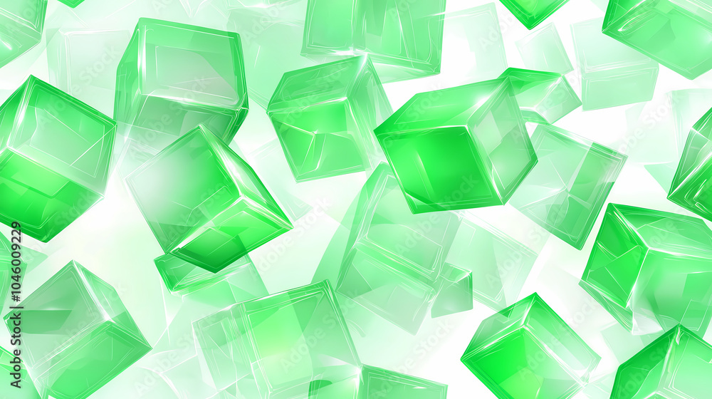 Poster vibrant green cubes float in a dynamic technology-inspired background full of depth and energy