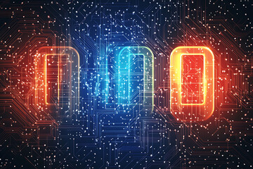 A futuristic circuit board design in festive New Year colors, featuring intricate digital technology elements, glowing lights, and advanced geometric patterns for a modern tech aesthetic.

