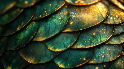 Obraz premium Iridescent Green Dragon Scales Close-Up Detail