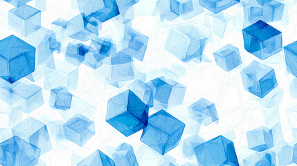 Obraz premium Floating Blue Cubes Create a Dynamic Backdrop for Innovative Technological Presentations