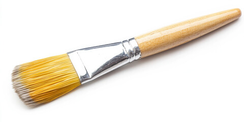 Fototapeta premium Light yellow oil paint brush with textured bristles, isolated on a white background, creating a smooth, vivid stroke of color with a bold finish