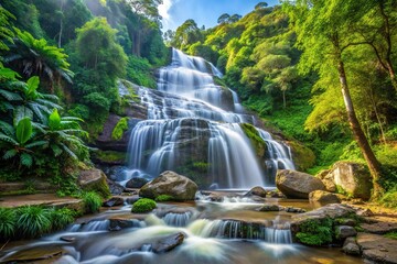 Waterfall in dense forest on Inthanon mountain, Chiang Mai, Thailand