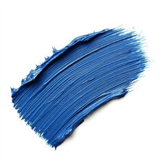 A bold blue paint brush stroke, mimicking the effect of eyeshadow, isolated on a white background, highlighting the smooth and pigmented application of the makeup