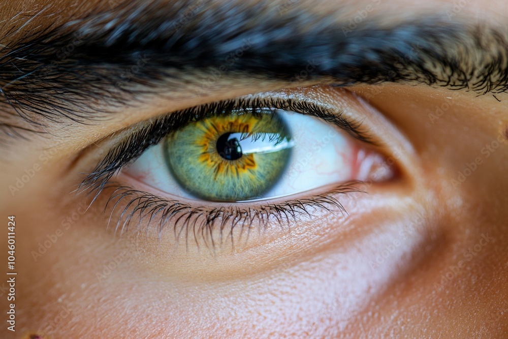 Poster hyper-realistic close-up of a personâ€™s face, eyes filled with determination, capturing the emotion
