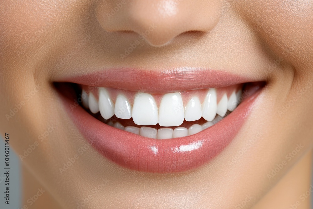 Aufkleber Hyper-realistic close-up of a personâ€™s smiling face, with every detail of the smile showing genuine happiness