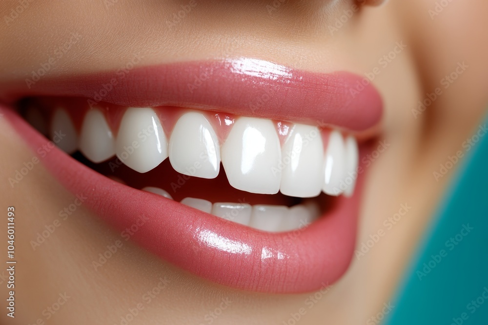 Poster Hyper-realistic close-up of a personâ€™s smiling face, with every detail of the smile showing genuine happiness