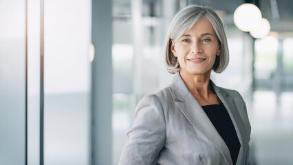 Portrait of 50s stylish confident mature business woman middle aged company ceo director