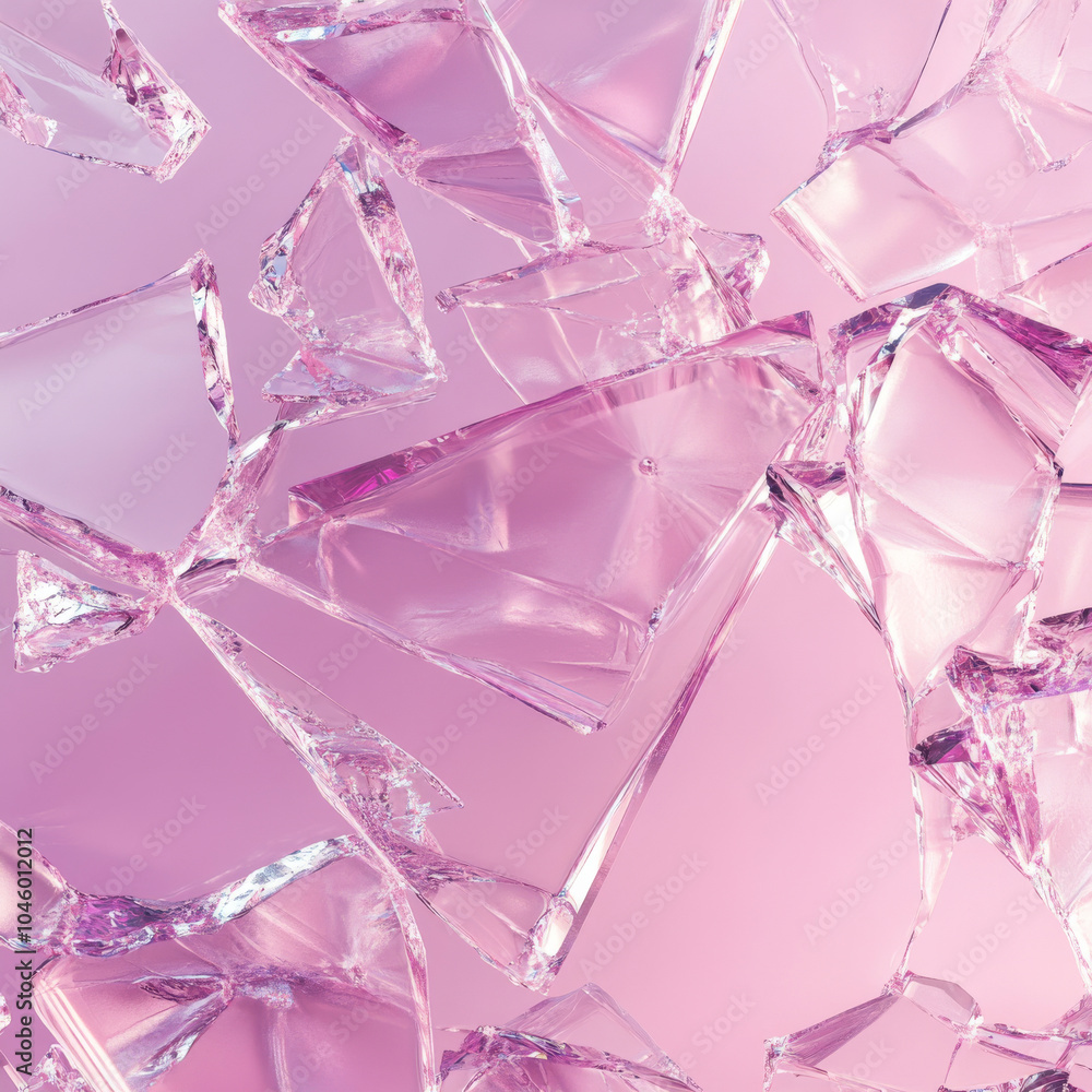 Poster a mesmerizing broken glass texture forming an abstract pattern on a soft pastel pink background, hig